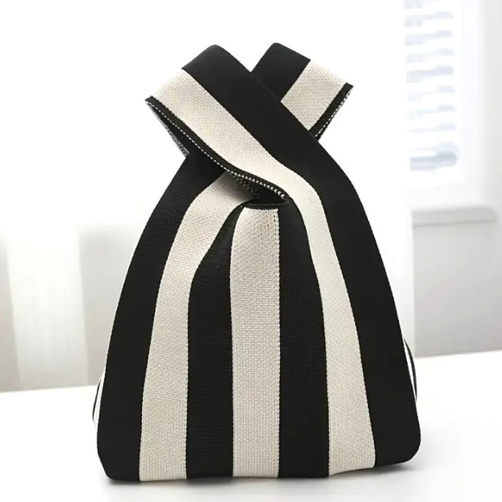 ✨NEW✨ Fashion Striped Knit Fabric Tote Handbag - Black/White
